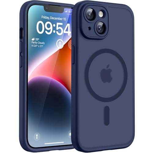 Image of TOCOL Magnetic for iPhone 14 Case 6.1-Inch, Fit for MagSafe, Upgraded [Full Camera Protection], [14FT Military Grade Drop Tested] Shockproof Slim Translucent Matte Back Cover (Dark Blue)