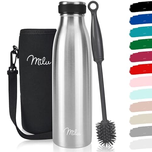 Image of Milu Stainless Steel Drinking Bottle 500 ml - Insulated Thermo Flask for Water - Leak Proof, Insulated and Double Walled, Carbonated (Stainless Steel, 500ml)