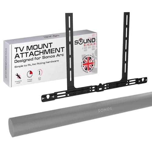 Image of Sound Bass Arc Sound bar TV Mount, Black, Compatible with Sonos Arc Soundbar and Ultra version. Mounting Bracket for TV, Hardware Kit Included, Designed in The UK