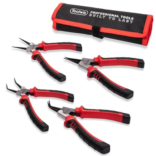 Image of Toolwiz 4 Pcs Circlip Pliers, 7-inch Internal/External Snap Ring Pliers Set, Tip Diameter 5/64'' C Clip Pliers, Straight/Bent Jaw Snap Ring Tool for Ring Removal and Installation, with Storage Pouch