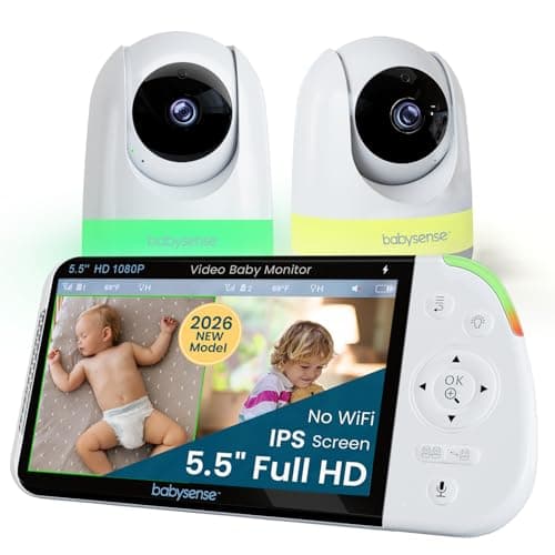 Image of Babysense Full HD Split-Screen Baby Monitor with 2 PTZ Cameras, Two-Way Talk, 6-Color Night Light, 5000mAh Battery, Long Range, 4x Zoom, and Crystal-Clear Audio