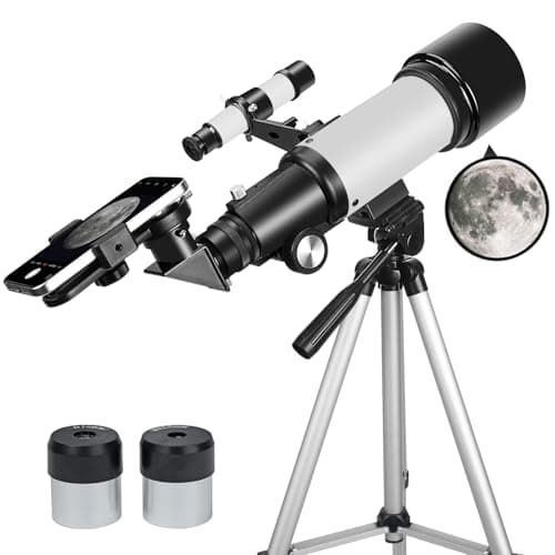 Image of Telescope for Adults Beginners, 70mm Aperture 400mm AZ Mount Fully Multi-Coated Optics Refractor Portable Telescopes, Travel Telescope with Tripod Phone Adapter (White)