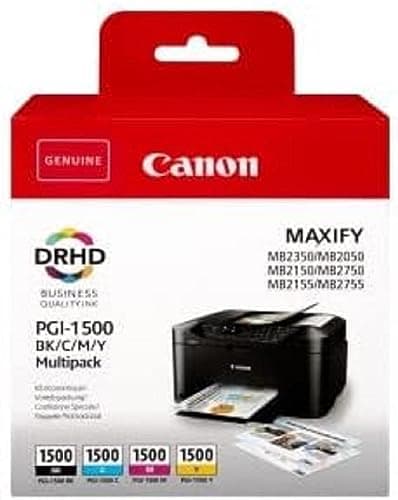 Image of Canon PGI-1500 C M Y BK Pack of 4 cartridges (Black Cyan Magenta Yellow) Genuine Canon (Plastic Pack)