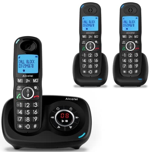 Image of ALCATEL XL595 B Voice Trio - Senior Cordless Phone With Answering Machine - Large Backlit Display - Handsfree - Call Barring - Audio Boost - 14 Min Answering Machine - 3 Handsets - Black