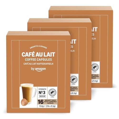 Image of by Amazon Cafe au Lait Dolce Gusto compatible coffee capsules 48 pods (3 packs of 16)