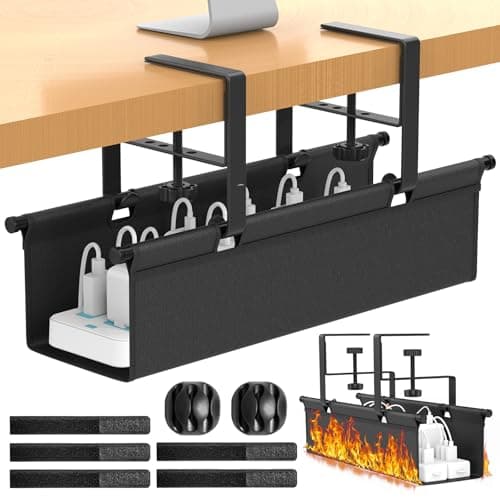 Image of REFLYING 37cm Cable Management Tray, Under Desk Cable Management No Drill, Adjustable Clamp Desk Wire Organiser, Cable Tray for Standing Table, Cable Tidy in the Office or Home, Black