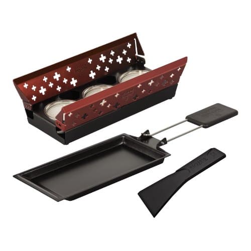 Image of Kuhn Rikon Mini Raclette Set for 1 to 2 People, Candle Light Tabletop Raclette Grill with Non-Stick Pan, Ergonomic Handle, 3 Candles and Non-Stick Raclette Scraper, Red