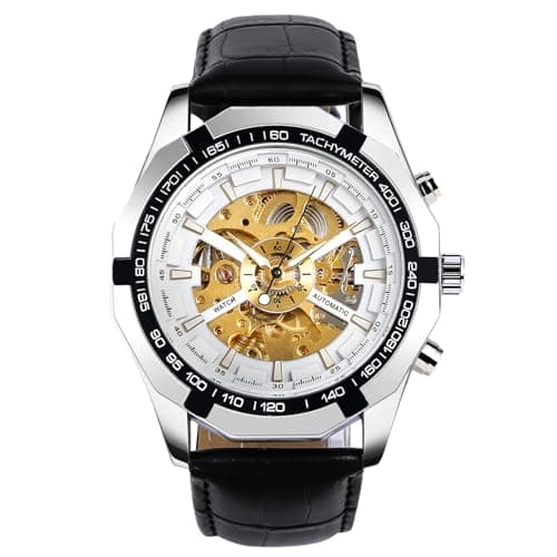 Image of RORIOS Mens Watch Automatic Mechanical Watches Luminous Wrist Watches with Leather Strap Self-Winding Wrist Watch