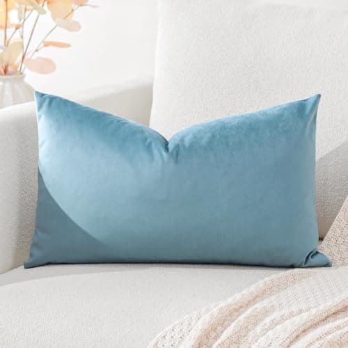 Image of Artscope Luxury Velvet Cushion Covers Super Soft Decorative Throw Pillow Covers Case Lumbar Cushion Cases for Sofa Couch Bedroom Car Decor 30x50cm Light Blue