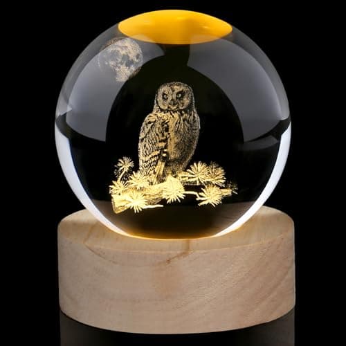 Image of AWARDSEN 3D Owl Crystal Ball Owl Ornament Owl Gifts for Women Owls Paperweight Glass Ornaments Animal Ornaments Cute Figurines Gifts