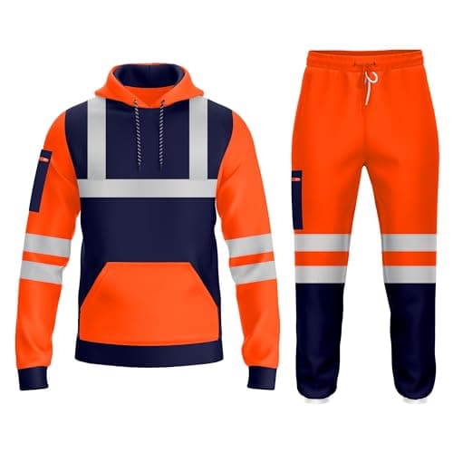 Image of TORO ACTIVA Mens Hi Viz High Visibility Pullover Tracksuit Pockets Drwastring Sweatshirt Hoodie & Jogging Bottom Safety Work Wear Full Set Reflective Joggers