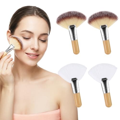 Image of 4 PCS Fan Brush Set for Makeup – Premium Soft Synthetic Bristles for Highlighter, Blush & Contour Powder, Fluffy Kabuki Finishing & Multi-Purpose Face Brushes for Flawless Airbrushed Finish