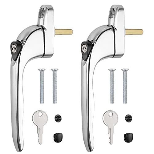 Image of Neoteck Window Handle 2Pcs Inline Window Handle Universal Espag Key Locking Lockable Double Glazing Replacement uPVC Window Handles for All Common Windows and Balcony Doors, Chrome