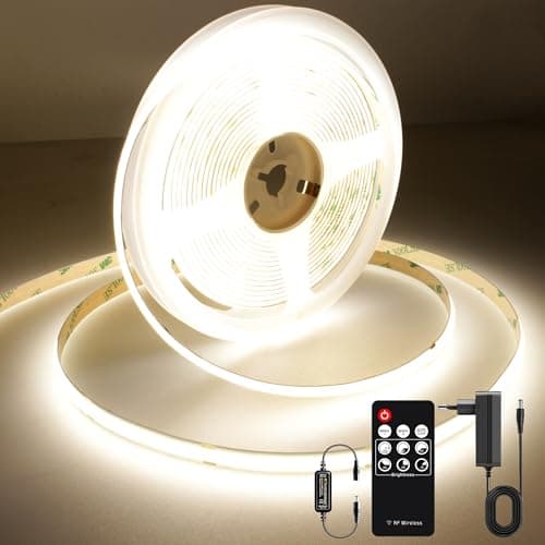 Image of AXMOTUT LED Strip 3 m, COB LED Strip Natural White 4000 K, LED Light Strip 24 V 320 LEDs/M, Dimmable LED Strip 3 m with RF Remote Control and Power Supply, CRI90 for Home Party Decoration, DIY