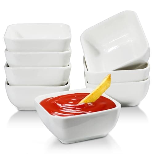 Image of Iceten 3" Ceramic Dipping Bowls, Square Soy Sauce Dipping Bowls, Mini Side Seasoning Dish, for Sauce, Side Dish, Condiments, Sushi, Ramekins Oven Safe- Set of 8, White