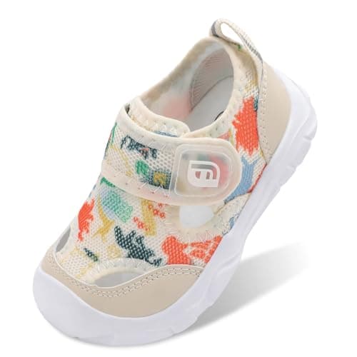 Image of JOINFREE Toddler Aqua Shoes Baby Beach Sandals Non Slip Rubber Sole Quick Dry Mesh Swimming Socks Boys Girls Pool Garden Holiday Nursery First Walking Shoes Wide Fit Beige Dinasour 6 UK Child