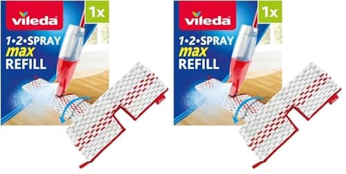 Image of Vileda 1-2 Spray Max Refill - Double-Sided Cleaning for Wet & Dry Use - Fits 1-2 Spray Max - Authentic Vileda Mop Head Replacement - Machine Washable (Pack of 2)