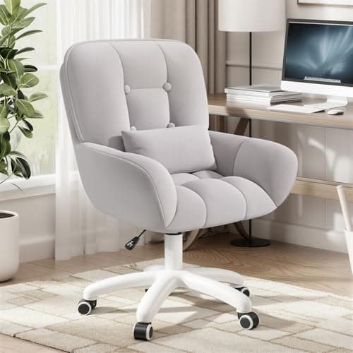 Image of Aivermeil Velvet Office Vanity Swivel Chair with Lumbar Pillow - Height Adjustable, 150kg Load Capacity, Ergonomic Desk Chair for Home Office, Study, Bedroom - Grey