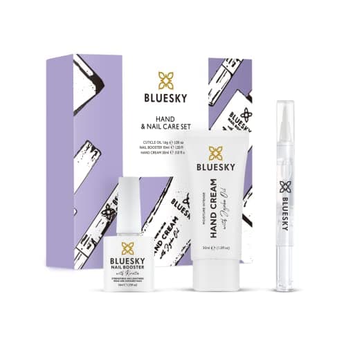 Image of BLUESKY Hand and Nail Care Gift Set for Women - Cuticle Oil Pen, Shea Butter Hand Cream & Nail Strengthener - 3 Piece Pamper Kit for Dry Damaged Nails, Birthday Christmas Gifts, Vegan & Natural