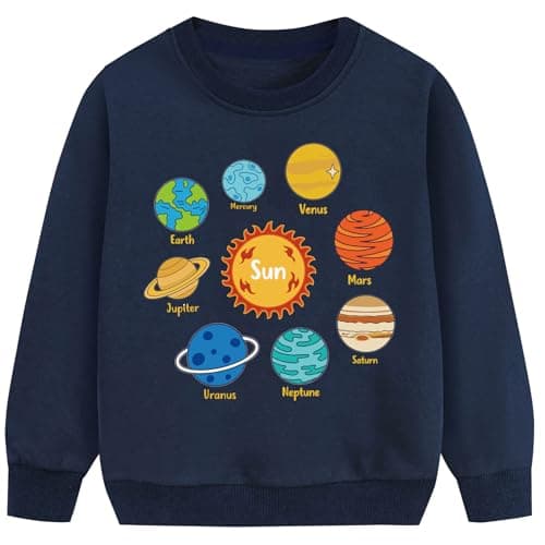 Image of Little Hand Toddler Boys Sweatshirt Planet Jumper Long Sleeve Cotton Top Shirt Toddler Solar System Pullover Kids Clothes Age 6-7 Years