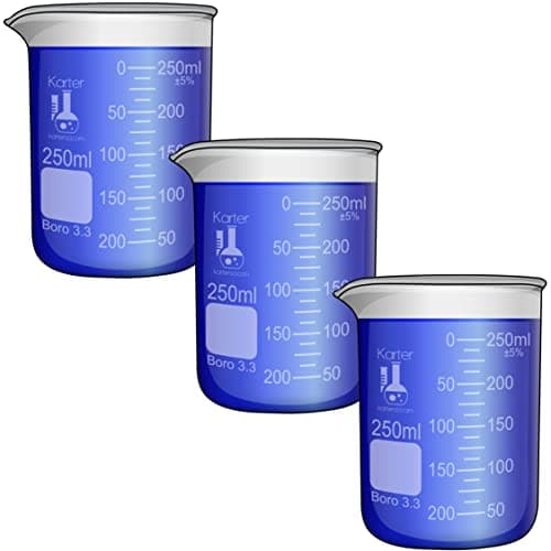 Image of 250ml Beaker, Low Form Griffin, Borosilicate 3.3 Glass, Double Scale, Graduated, Karter Scientific 213D44 (Pack of 3)