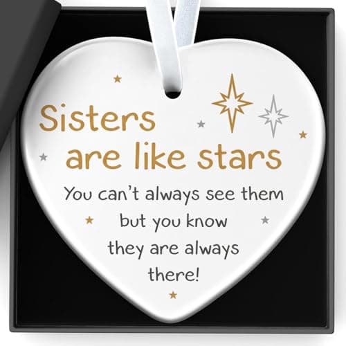 Image of Aurblyn The Best Sister Gifts White Ceramic Printed Decorative Gift Box Sisters Are Like Stars They Are Always There Birthday for Sister Thoughtful Home Living Room Bedroom Office Decorations.