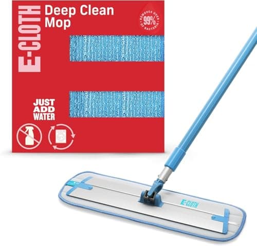 Image of E-Cloth Deep Clean Mop, Microfibre Mop for Floor Cleaning, Great for Hardwood, Laminate, Tile and Stone Flooring, Washable and Reusable, with Telescopic Handle, Blue & Silver, 1 Pack