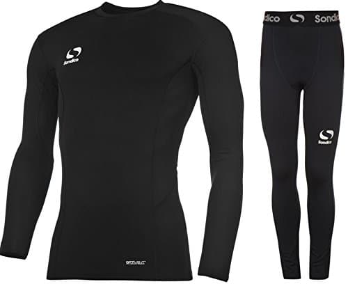 Image of Sondico Boys Base Layer Tights & Top Set Junior Football Core Baselayer (Black L/S with Pants, 13 years)