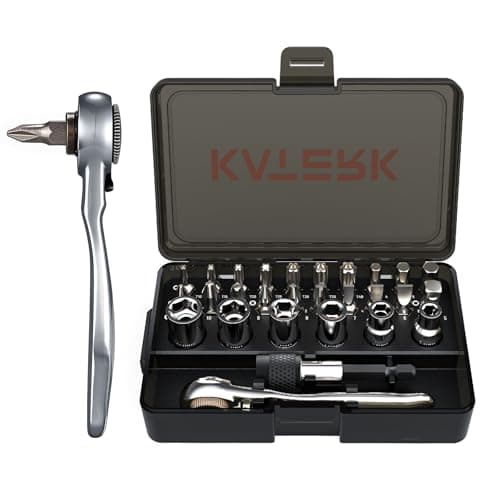 Image of Katerk 28 in 1 Magnetic Screwdriver Set, 90 Degree Offset Ratcheting Wrench,Mini Ratchet Wrench Set, Right Angle Ratcheting Screwdriver Set and Bit with Metric Socket Set for Tight Spaces