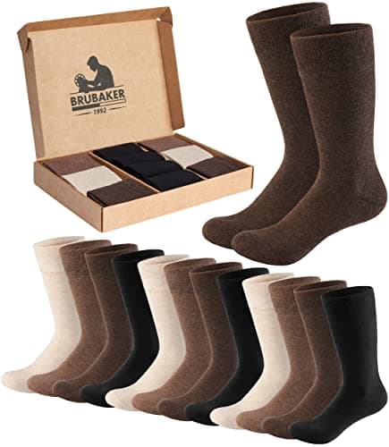 Image of BRUBAKER 10 Pairs Men's Socks – Comfort & Business Essentials – Large Set for Sports and Everyday Wear – Dress Styles in Gift Box – Cotton in Black, Brown and Beige - Size UK 2.5-5 (EU35-38)
