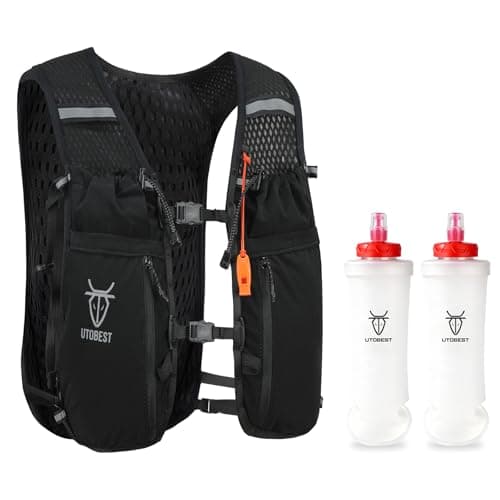 Image of UTOBEST Running Vest 10L Hydration Vest Backpack for Men Women, Lightweight Breathable Running Backpack, Reflective Adjustable Pack for Trail Running Marathon Hiking (Black-XL-2*500ML Soft flask)