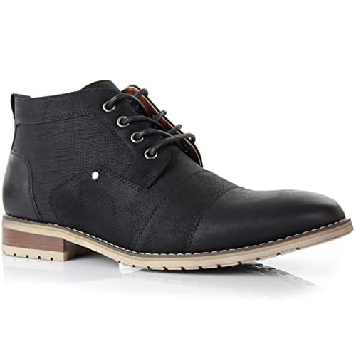 Image of Ferro Aldo Men's Ankle Boots | Lace-Up Cap Toe Chukka Style Dress Boot | Casual Fashion for Work, 1. Black, 4.5 UK