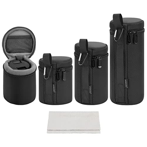 Image of ARVOK Lens Pouch Set Water Resistant Camera Lens Case, Protective Lens Pouch Set for DSLR Camera Lens, 4 Size Thick Camera Lens Bag for Nikon, Tamron, Sigma, Pentax, Sony, Fuji, Panasonic