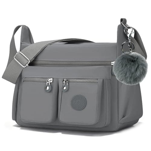 Image of ChioSun Cross Body Bag Women Multi Pocket, Casual Nylon Black Crossbody Bag for Women, Lightweight Tote Messenger Handbag, Waterproof Womens Shoulder Bags for Travel Hiking Work (Grey)
