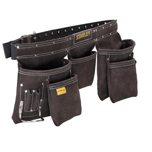 Image of STANLEY Leather Tool Belt Pouch Apron, Professional Tool Belt, Multi-Pockets Storage Organiser, with Integrated Hammer Loop for Easy Reach When Working, STST1-80113