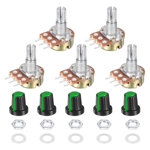 Image of sourcing map 5 Set WH148 1K Potentiometer Kit, Ohm Variable Resistor Linear Taper Adjustable Rotary Potentiometer for Audio Applications Devices with Plastic Knobs Nuts and Washers, Green
