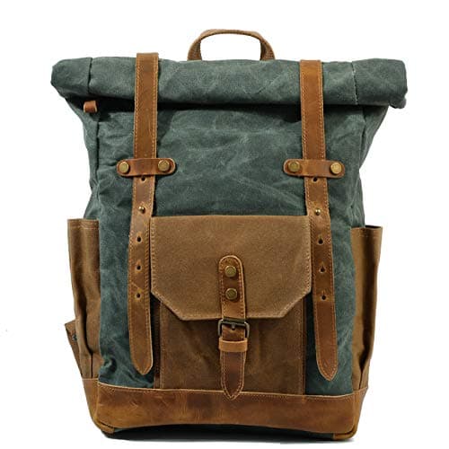 Image of Wax Canvas Vintage Computer Backpack for Women/Men Hiking Outdoor Backpack Retro Satchel Bookbag (Lake Green)