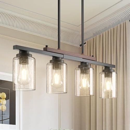 Image of HvKvHvY Black Modern Ceiling Lights,E27 Farmhouse Ceiling Lights Living Room,60W Metal Glass Industrial Lamp Shades Ceiling for Kitchen Island Bedroom Dining Room Hallway,4 Light No Bulb