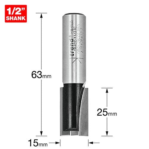 Image of Trend Trade Straight Two Flute Router Cutter, 1/2 Inch Shank, 15mm Cut Diameter, Tungsten Carbide Tipped, TR40DX1/2TC