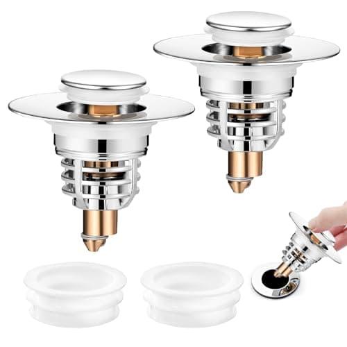 Image of Diboniur Sink Plug Replacement, 2 Pieces Bath Plug Replacement, Completely upgraded, Pull Type Sink Plug Strainer Stainless Pop up Bidet Plug for Bathtub, Kitchen, Basin for (32-41mm）