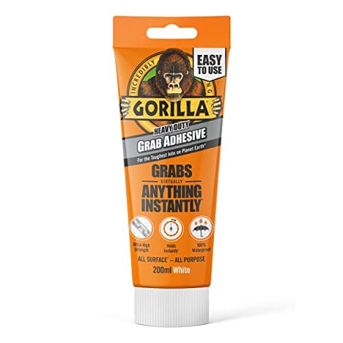 Image of Gorilla Heavy Duty White Grab Adhesive 200ml Tube – All-Purpose, Ultra-High Strength, Holds Instantly, 100% Waterproof & temperature resistant