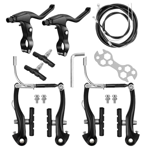Image of Luckwaii Bike Brakes Universal Complete Mountain Road Bike Brake Levers V Brake Set, Hydraulic Brakes Front Rear Cables Kit Set Includes Callipers, Levers, Cables & All Fixings Black