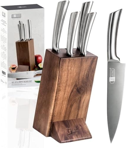 Image of JF JAMES.F Knife Set, 6 Piece Kitchen Knife Set with Wooden Block Super Sharp Stainless Steel Knife Sets for Kitchen with Block