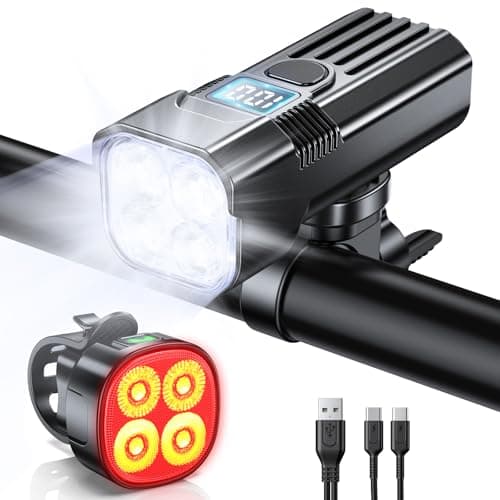 Image of Mohard Bike Lights, [4+7 Modes] & [LED Power Display] Bicycle Lights Front and Back, Rechargeable 3000mAh & Super Bright 2000LM, IP65 Waterproof Bike Helmet Light, Headlight and Rear for Night Riding