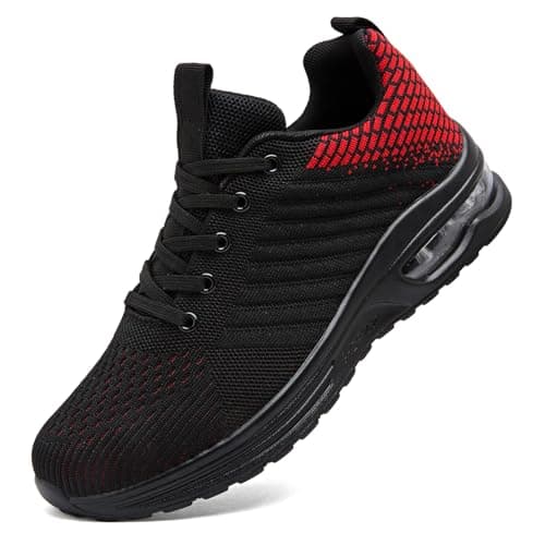 Image of ASOCO DREAM Running Shoes Men's Trainers Athletic Sneakers Lightweight Breathable Walking Sports Tennis Shoes,Black Red,7 UK