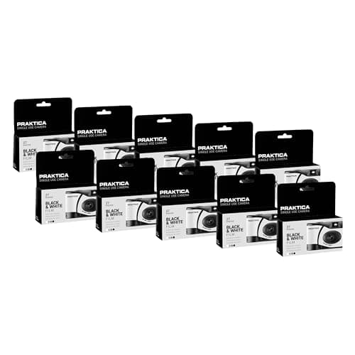 Image of Praktica Single Use Disposable Camera 27 Shots Black & White Film Pack of 10 for weddings, gatherings, travel & more