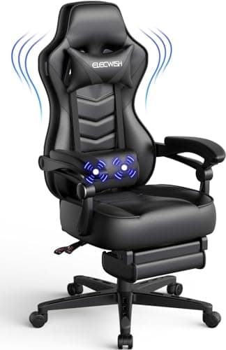 Image of Fullwatt Racing Gaming Chair for adults with Footrest and Lumbar Pillow, Swivel Height Adjustable Reclining PU Leather Ergonomic Video Game Chair, Big and Tall(Black)