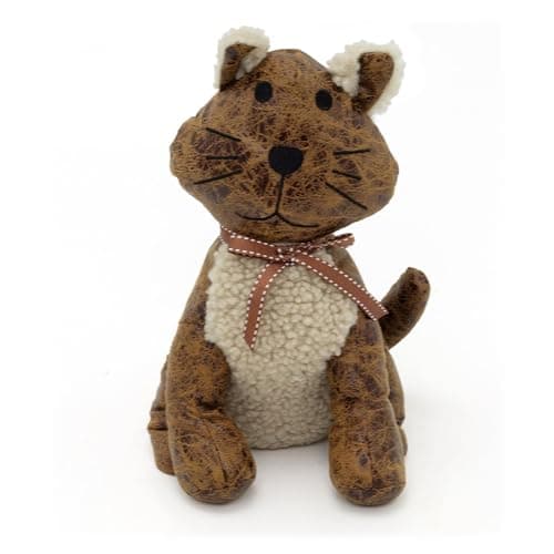 Image of Chloe Cat Doorstop | Faux Leather Cat Door Stop with Ribbon | Cute Fabric Animal Door Stopper 1.5kg - 26cm
