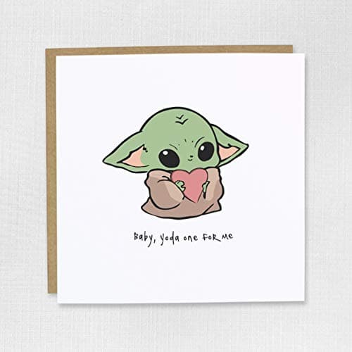 Image of Baby Yoda (Grogu) Anniversary or Valentine's Day Greeting Card, Star Wars, Mandalorian