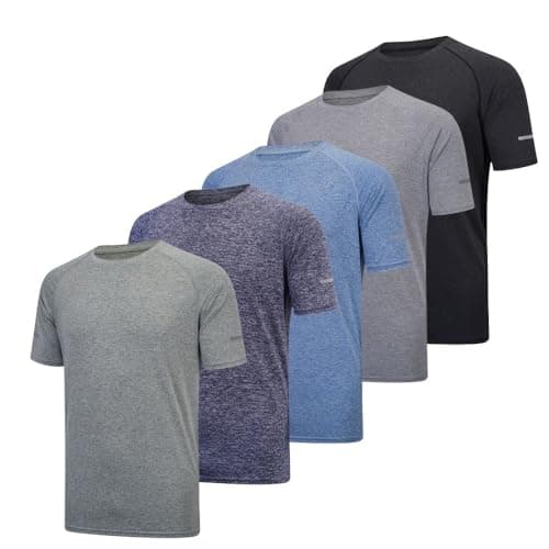 Image of fovdtaa 5 Pack Mens Short Sleeve Crew Neck Gym T Shirt Workout Running Tops Mens Breathable Athletic Shirts Short Sleeve Sport Tops Black Grey Blue Navy Green 2XL